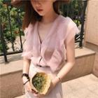 Mesh Panel V-neck Knitted Tank Top