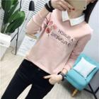 Mock Two-piece Flower Embroidery Sweatshirt