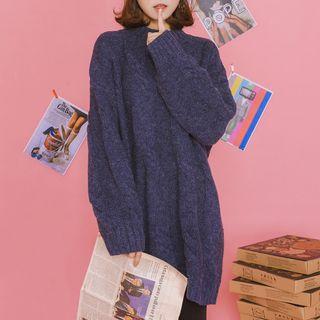 Plain Long-sleeve Cable Knit Dress