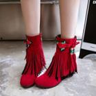 Hidden-wedge Fringed Short Boots