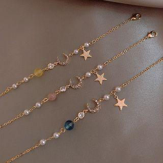 Faux Pearl Rhinestone Moon & Star Bracelet