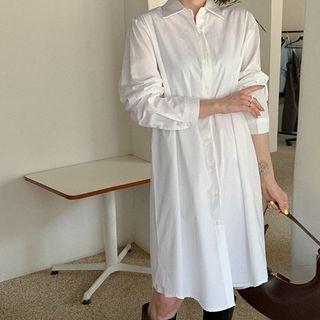 Plus Size Long-sleeve Plain Shirtdress