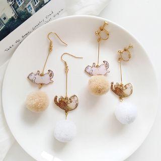 Pom Pom Cat Drop Earring / Clip-on Earring