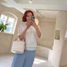 Lace-trim Elbow-sleeve Knit Top