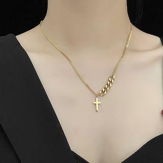Asymmetric Stainless Steel Cross Pendant Necklace Gold - One Size