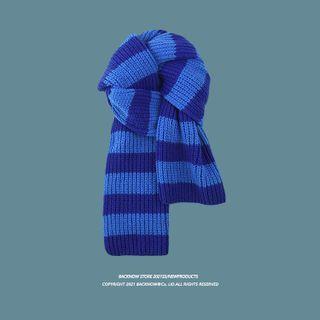 Striped Knit Scarf Blue - One Size