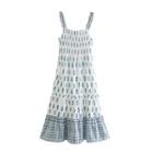 Spaghetti Strap Patterned Tiered Midi A-line Dress
