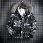 Hooded Padded Faux Fur Trim Zip Jacket