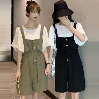 Elbow-sleeve T-shirt / Wide-leg Jumper Shorts