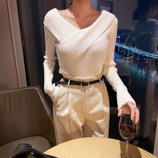 Fold-over Ribbed Knit Wrap Top