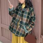 Plaid Single-breasted Jacket / Midi A-line Skirt / Long-sleeve Top