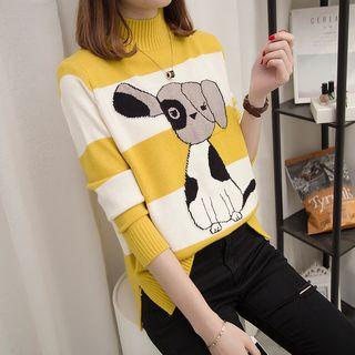 Dog Print Mock-neck Sweater