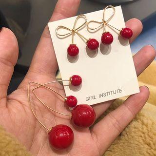 Bead & Alloy Bow Earring 02 - 1 Pair - Earring - Long - One Size