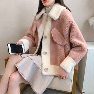 Furry Contrast Trim Buttoned Jacket