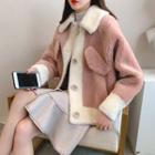 Furry Contrast Trim Buttoned Jacket