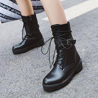 Platform Lace Up Mid-calf Boots