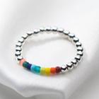 Rainbow Bead Sterling Silver Open Ring 1 Pc - Red & Yellow & Blue & Green & Silver - One Size