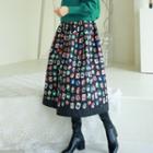 Patterned Quilted Long Skirt Black - One Size