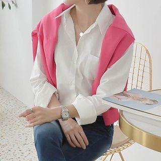 Pocket-patch Plain Boxy Shirt