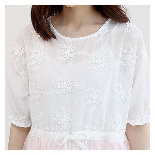 Drawstring-waist Lace Tulle Dress