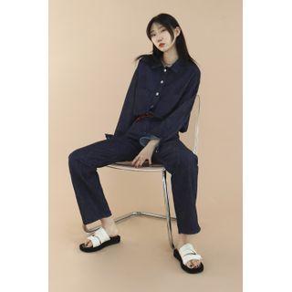 Dual-pocket Raw-denim Shirt Dark Blue - One Size