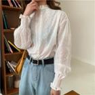 Stand Collar Lace Blouse White - One Size