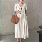 Short-sleeve Button-up Midi Dress Off-white - One Size