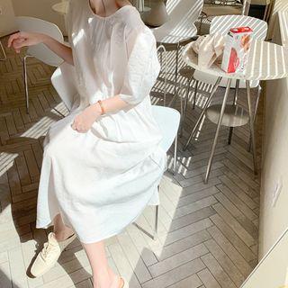 Round-neck A-line Midi Dress Ivory - One Size