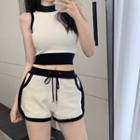 Two-tone Knit Crop Tank Top / Shorts