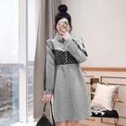 Checker Print Panel Half-zip Sweatshirt Dress