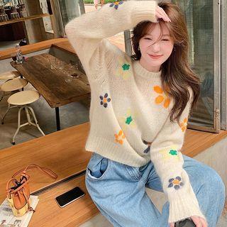 Floral Print Sweater Almond White - One Size