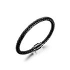 Simple Fashion Black 316l Stainless Steel Braided Black Leather Bracelet Black - One Size