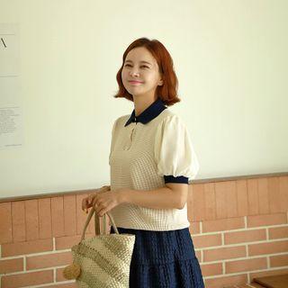 Contrast-trim Perforated Knit Top