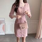 Square-neck Faux-pearl Sheath Dress