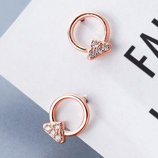 925 Sterling Silver Hoop Rhinestone Triangle Earring