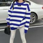 Loose-fit Striped Knit Sweater Blue - One Size