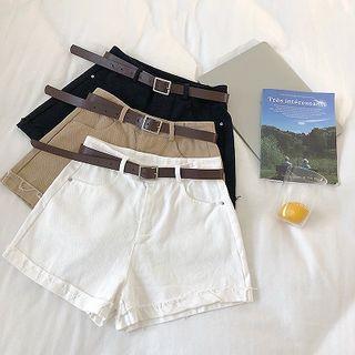 High-waist Roll-up Denim Shorts With Belt
