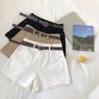 High-waist Roll-up Denim Shorts With Belt