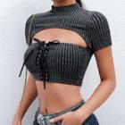 Cut Out Lace-up Short-sleeve Crop Top
