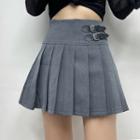 Buckle Detail Mini Pleated Skirt