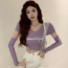 Set: Two-tone Irregular Cropped T-shirt + Arm Sleeves