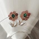Flower Faux Crystal Stainless Steel Earring 1 Pair - E582 - Flower Earrings - Pink - One Size