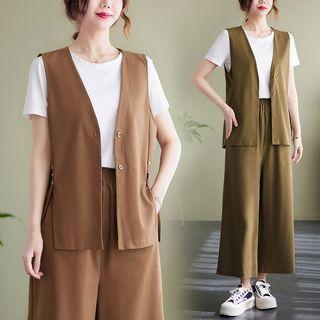 Set: Single-breasted Vest + Wide Leg Pants