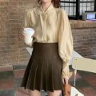 Puff-sleeve Blouse / Pleated Mini A-line Skirt / Set