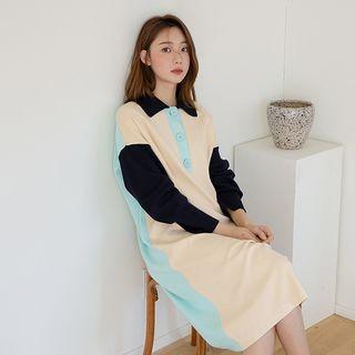 Color-block Midi Knit Polo Dress