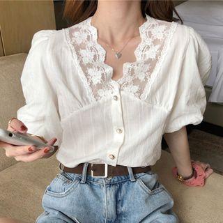 Balloon-sleeve Lace Pane Blouse