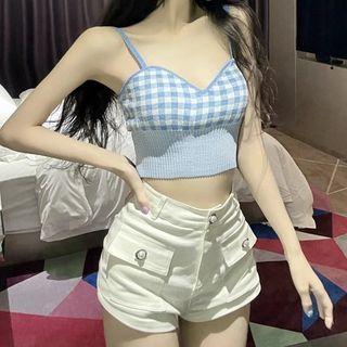 Plaid Knit Camisole Top / Shorts