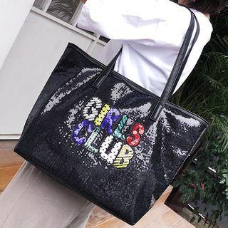 Lettering Sequined Tote Bag