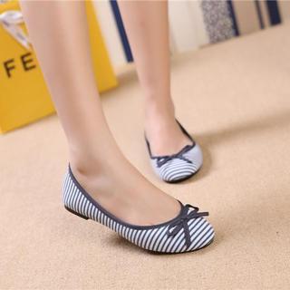 Bow-accent Striped Flats
