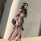 Long-sleeve Leopard Print Maxi Sheath Knit Dress
